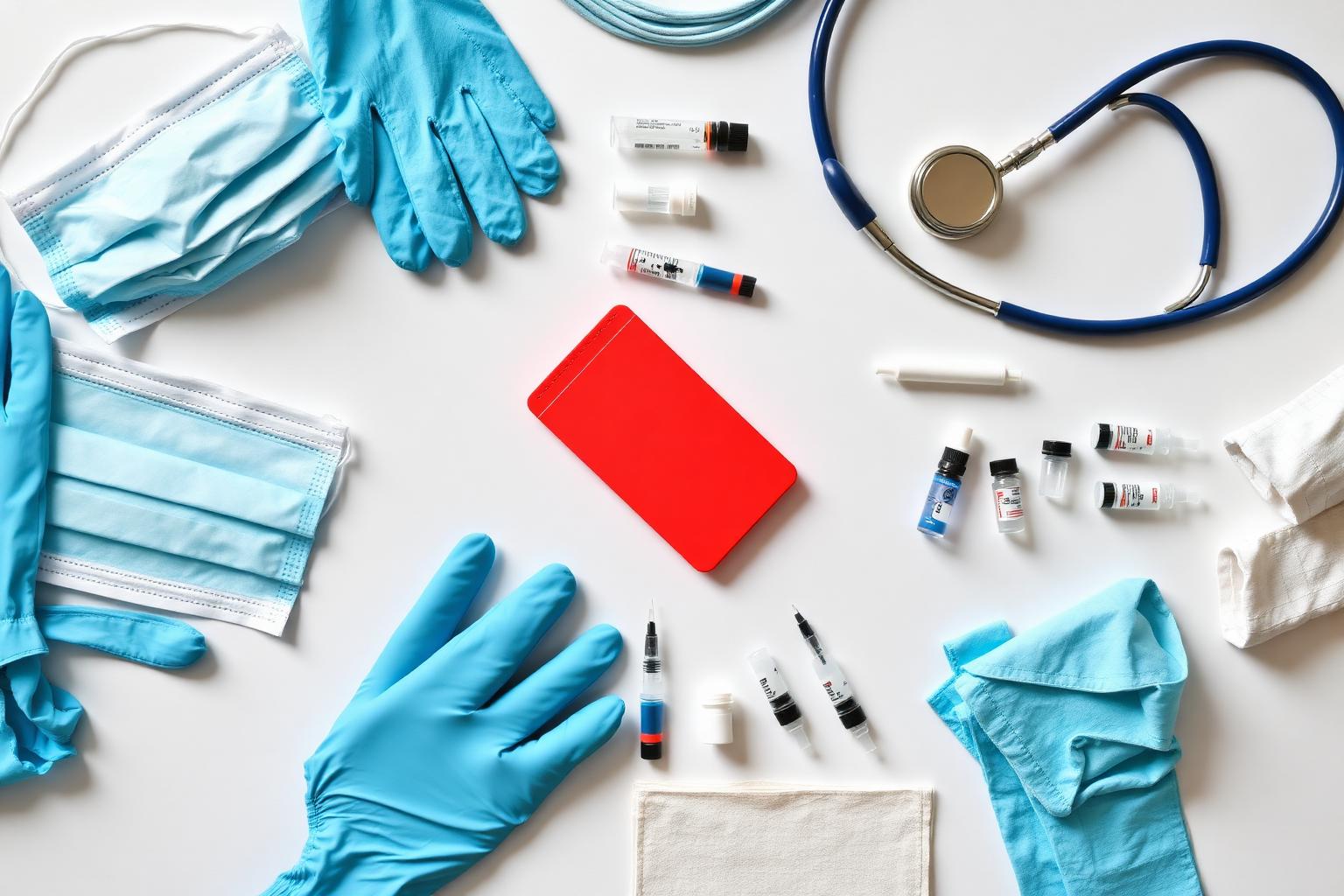 Organized medical supplies flat lay